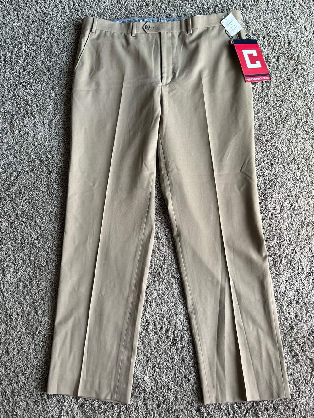 $120 NWT CHAPS Performance Series Pants Mens 38x32 Tan Wool Blend Comfort Fit